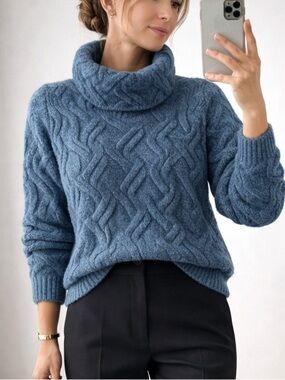 Irish Merino Wool Cowl Turtleneck Cable Knit Sweater | Made in Ireland | Medium